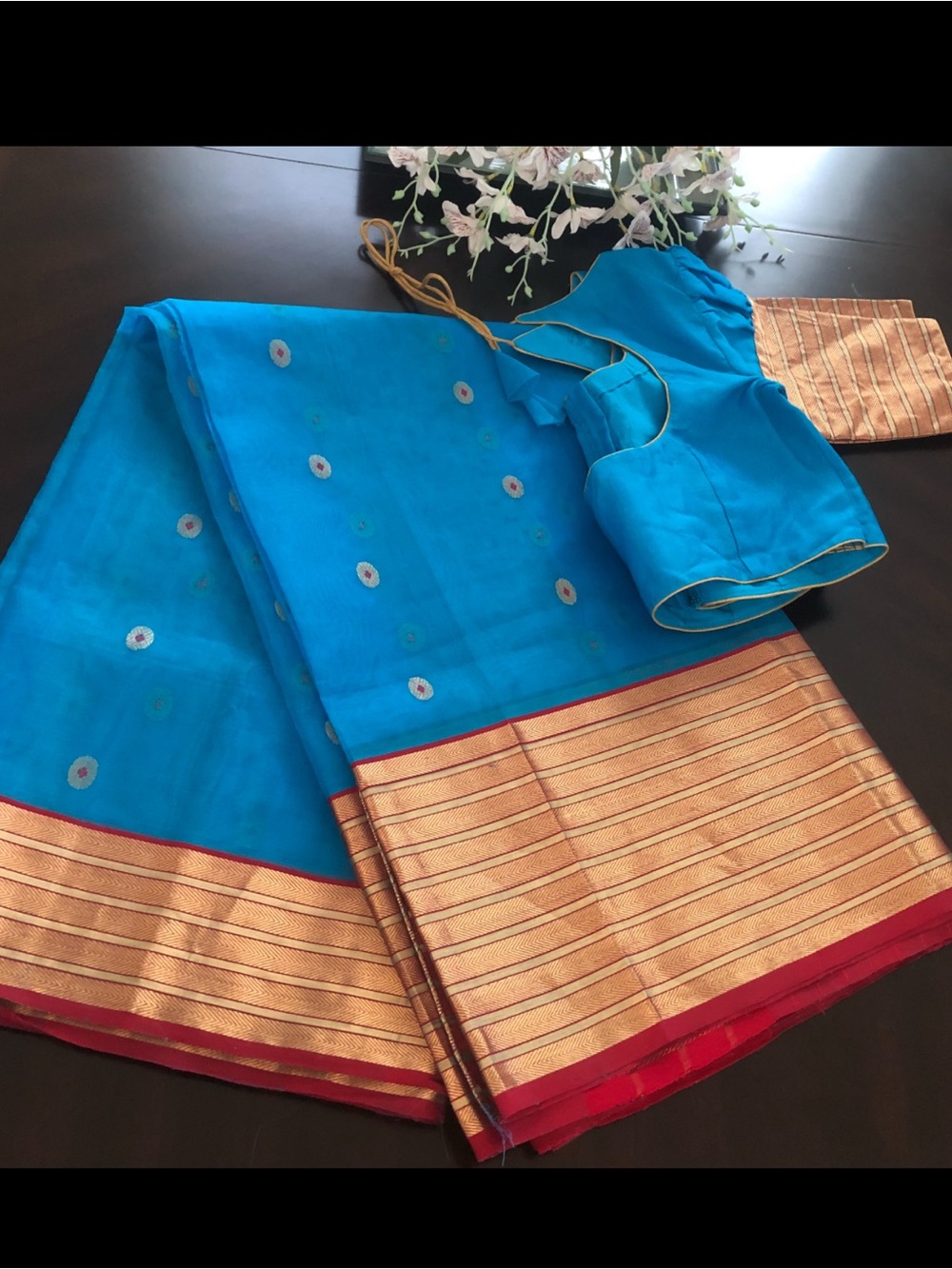 New Pure Red Chanderi silk saree/stitched blouse